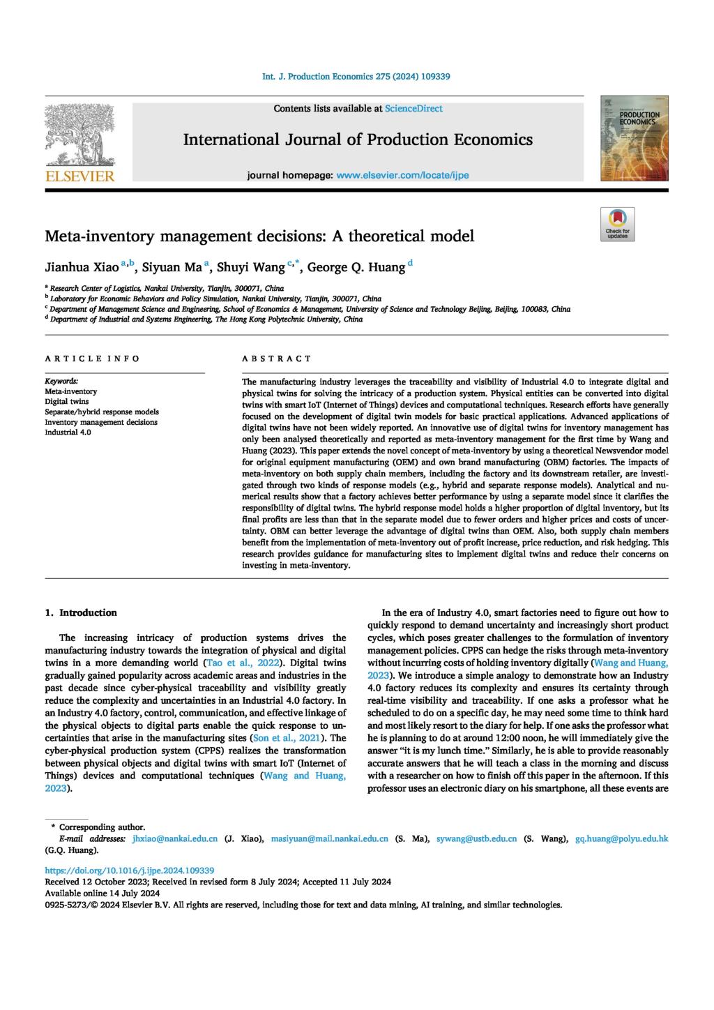 Meta-inventory management decisions: A theoretical model